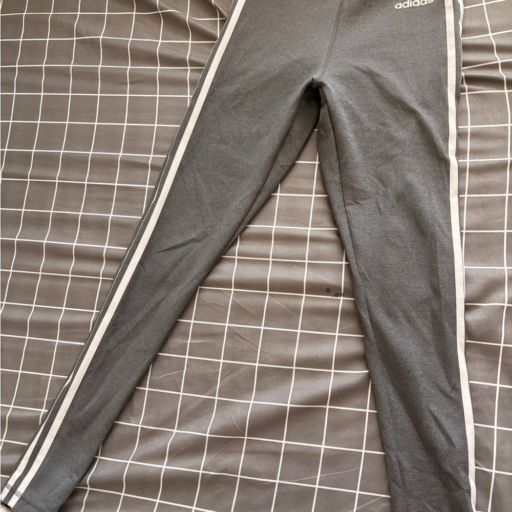 Adidas Women's Gray Leggings with White Stripes